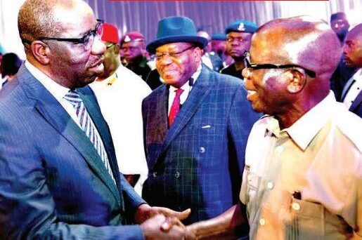 When Incumbent Gov. Obaseki Met His Predecessor Sen. Adams Oshiomhole At 60th Anniversary of Midwest Referendum